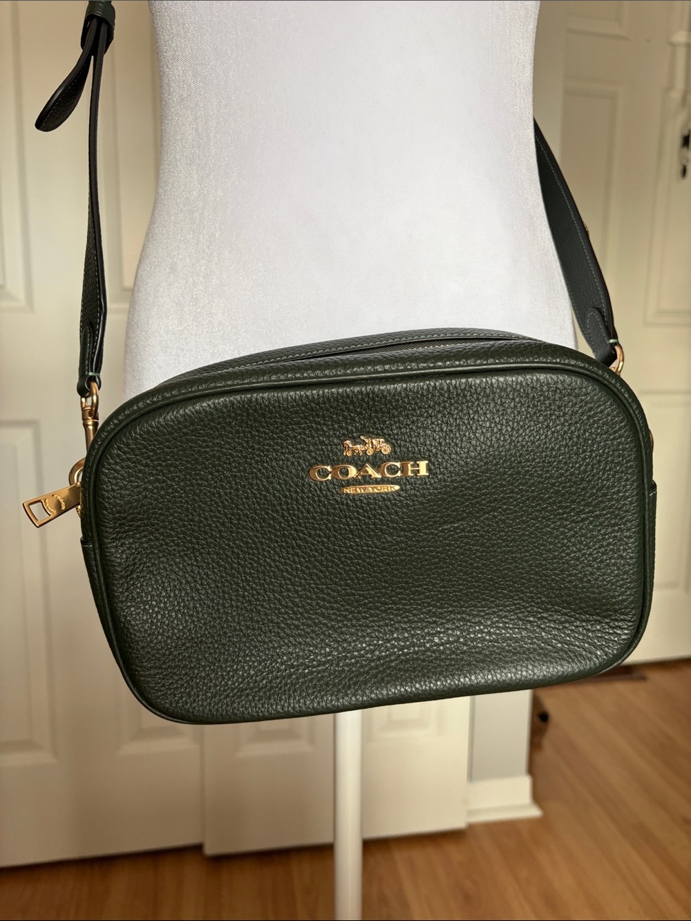 Coach “Amazon Green” Pebbled Leather “Jamie” Camera Crossbody Bag-Like New
